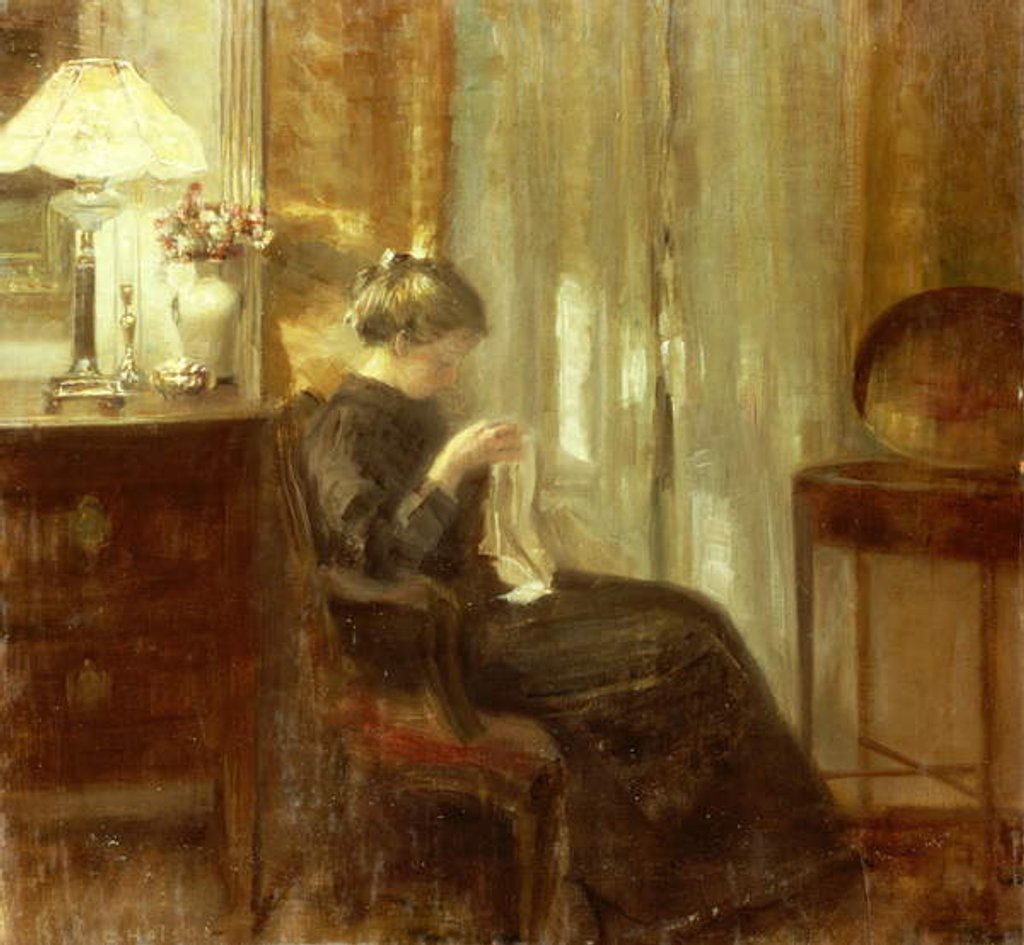 Detail of A Woman Sewing in an Interior by Carl Holsoe
