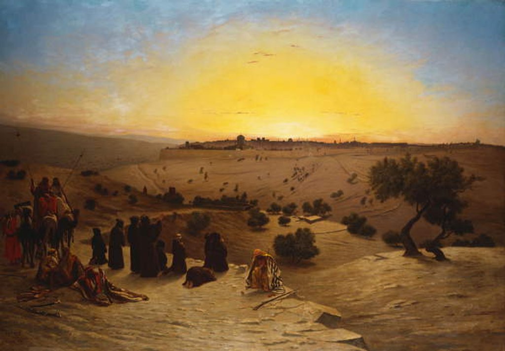 Detail of Pilgrims worshipping outside Jerusalem by Charles Theodore (1814-88) Frere