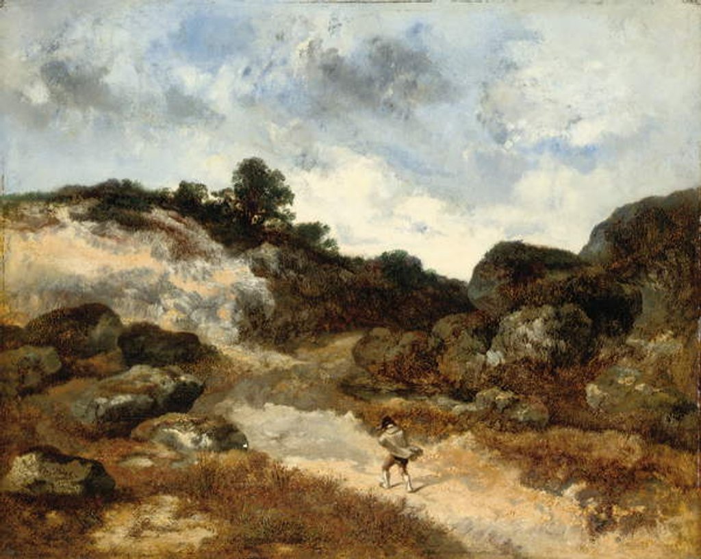 Detail of Before the storm, a character on the rocky road to Jean-de-Paris by Narcisse Virgile Diaz de la Pena