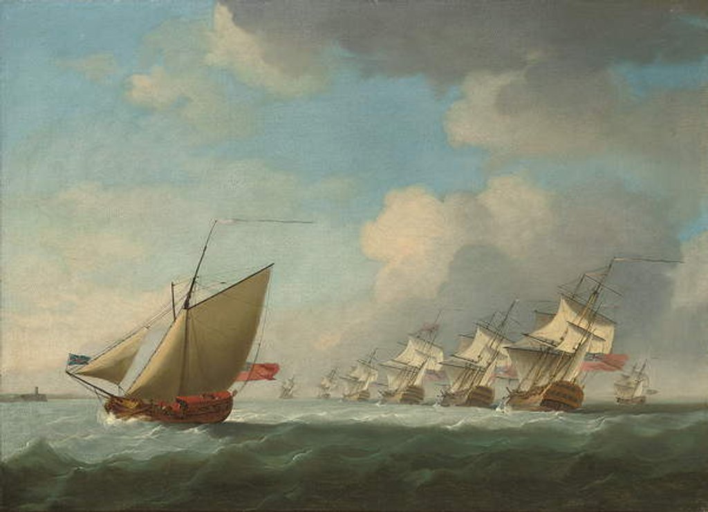Detail of A squadron of the Red beating its way up the Channel with an Admiralty yacht inshore by Francis Swaine