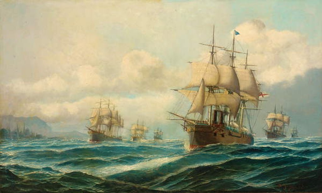 Detail of Vice-Admiral Phipps Hornby's squadron steaming through the Dardanelles on passage to Constantinople, February 1878 by David James