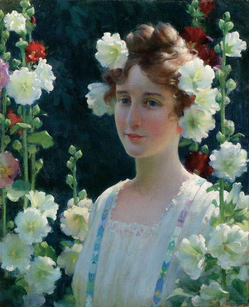 Detail of Among the Hollyhocks, 1904 by Charles Courtney Curran