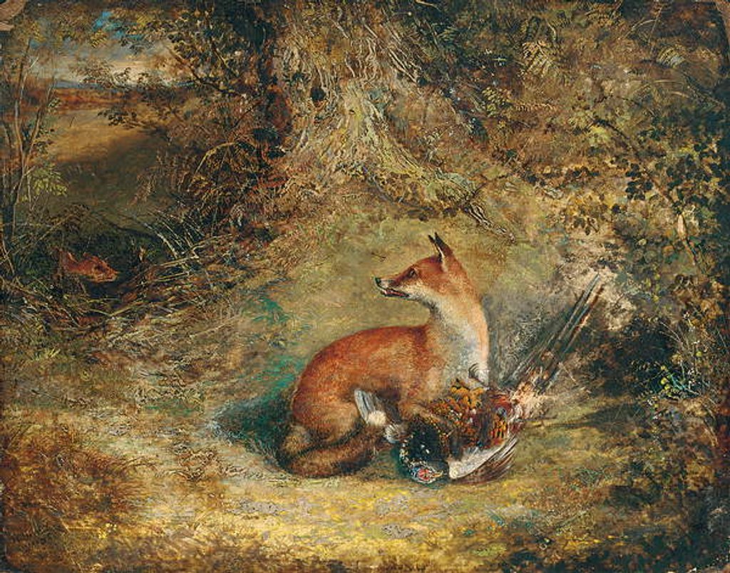 Detail of A fox with a pheasant by George Havell