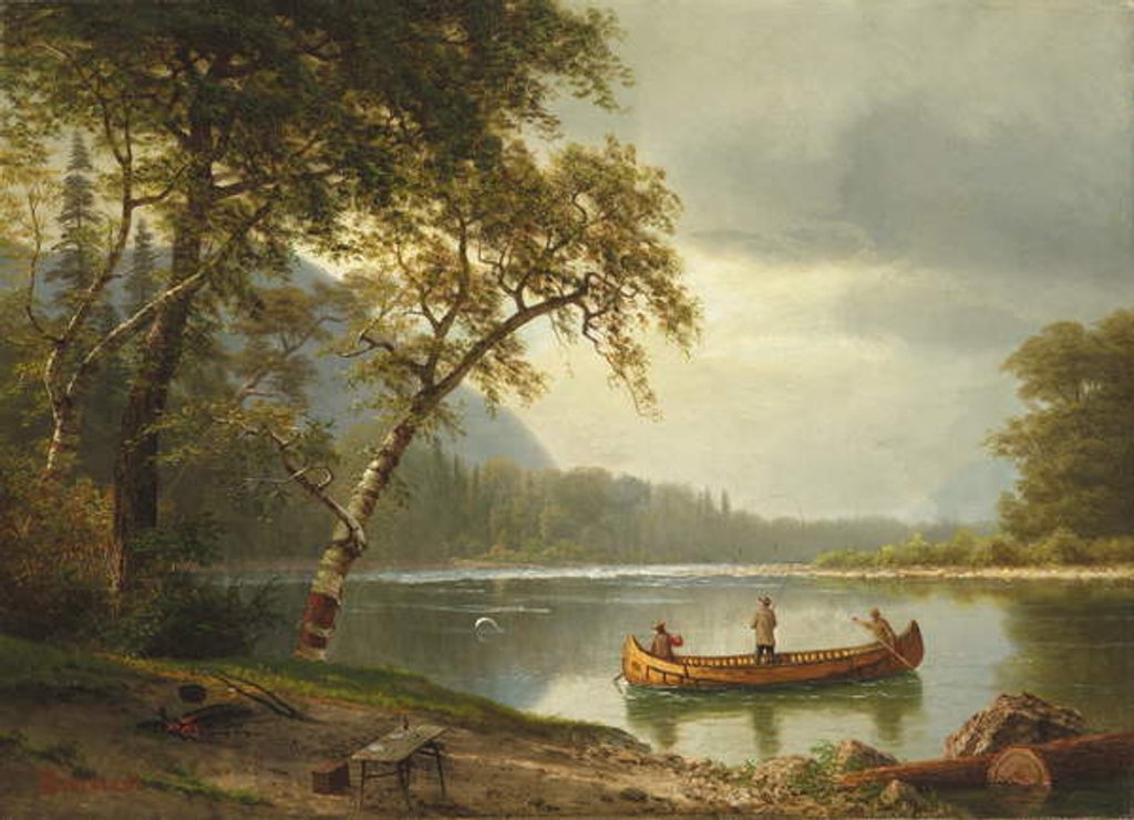 Detail of Salmon fishing on the Caspapediac River by Albert Bierstadt