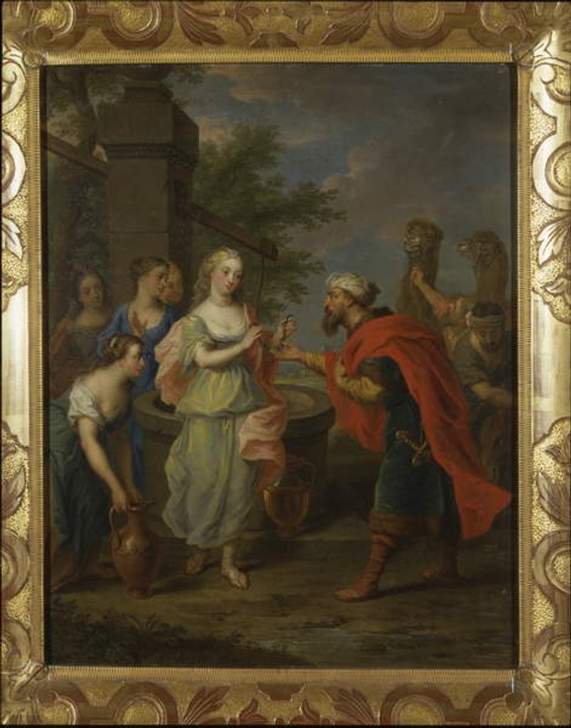 Detail of Eliezer and Rebecca at the well by Balthasar Beschey