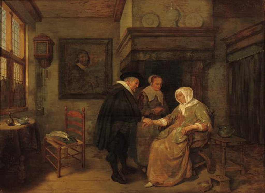 Detail of A doctor visiting a sick woman by Quiringh Gerritsz. van Brekelenkam