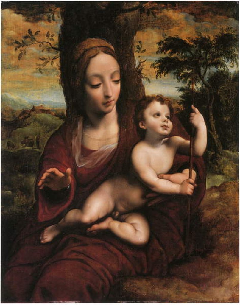 Detail of The Madonna and Child in a landscape by Cornelis van Cleve