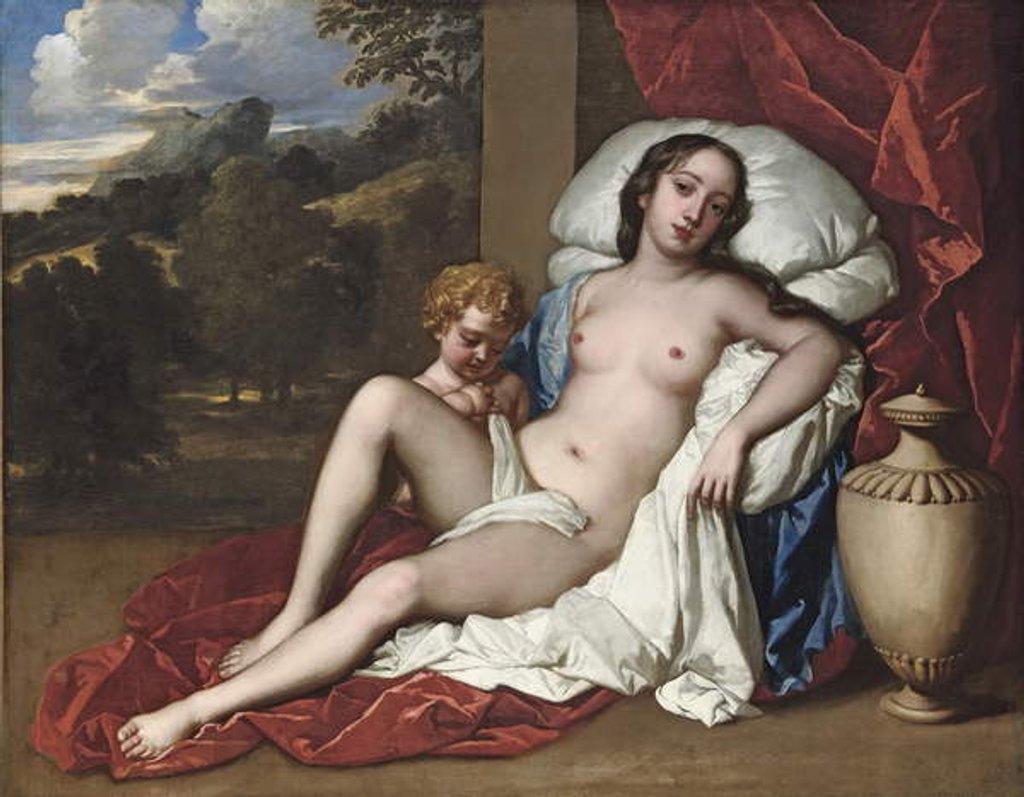 Detail of Portrait of a young woman and child, as Venus and Cupid by Peter Lely
