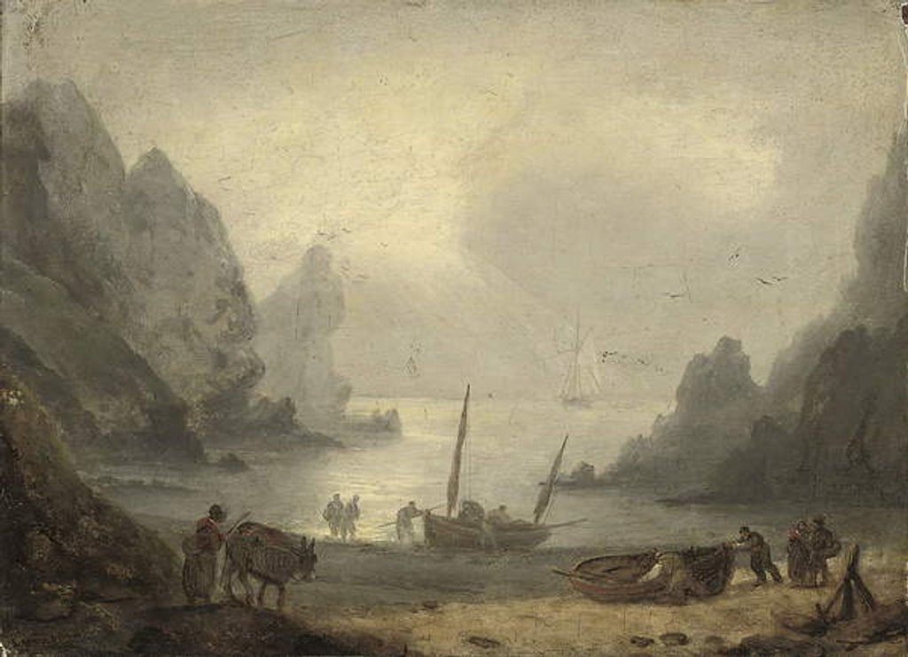Detail of A Devonshire inlet with fishermen unloading their catch onto the foreshore, c.1804 by Thomas Luny