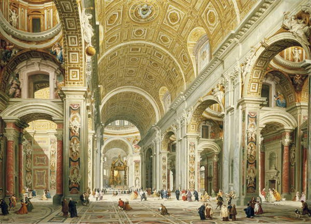 Detail of Interior of Saint Peter's Rome, looking west towards the Tomb of St. Peter by Giovanni Paolo Pannini or Panini
