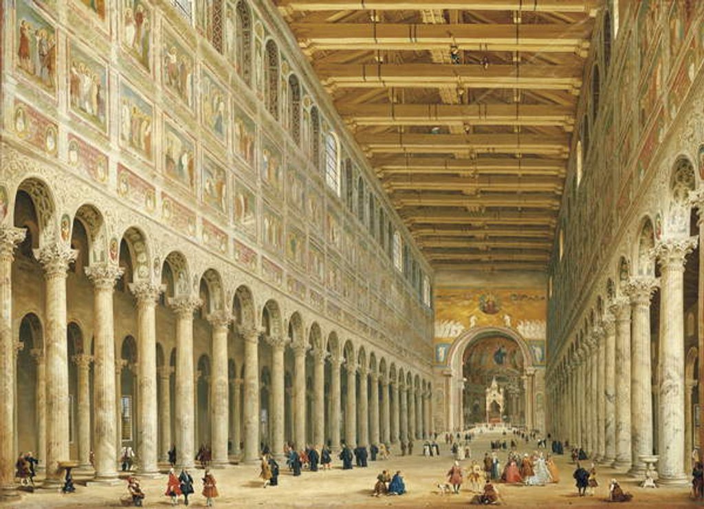 Detail of Interior of San Paolo Fuori le Mura, looking towards the altar by Giovanni Paolo Pannini or Panini