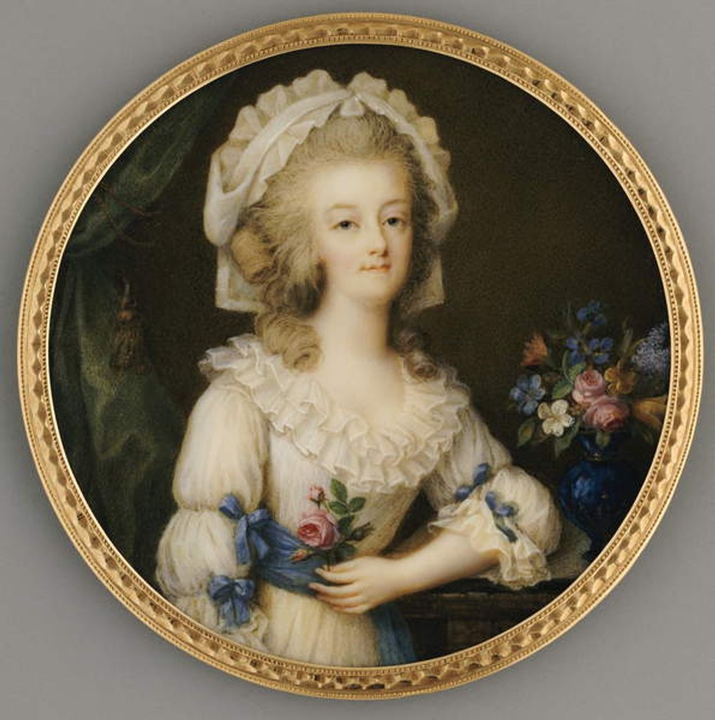 Detail of A fine and important miniature of Queen Marie-Antoinette, c.1780-85 by Ignace Jean Victor Campana