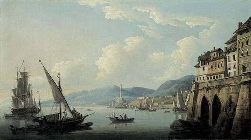 Detail of The Coast of Genoa, with the Lighthouse by John Thomas Serres