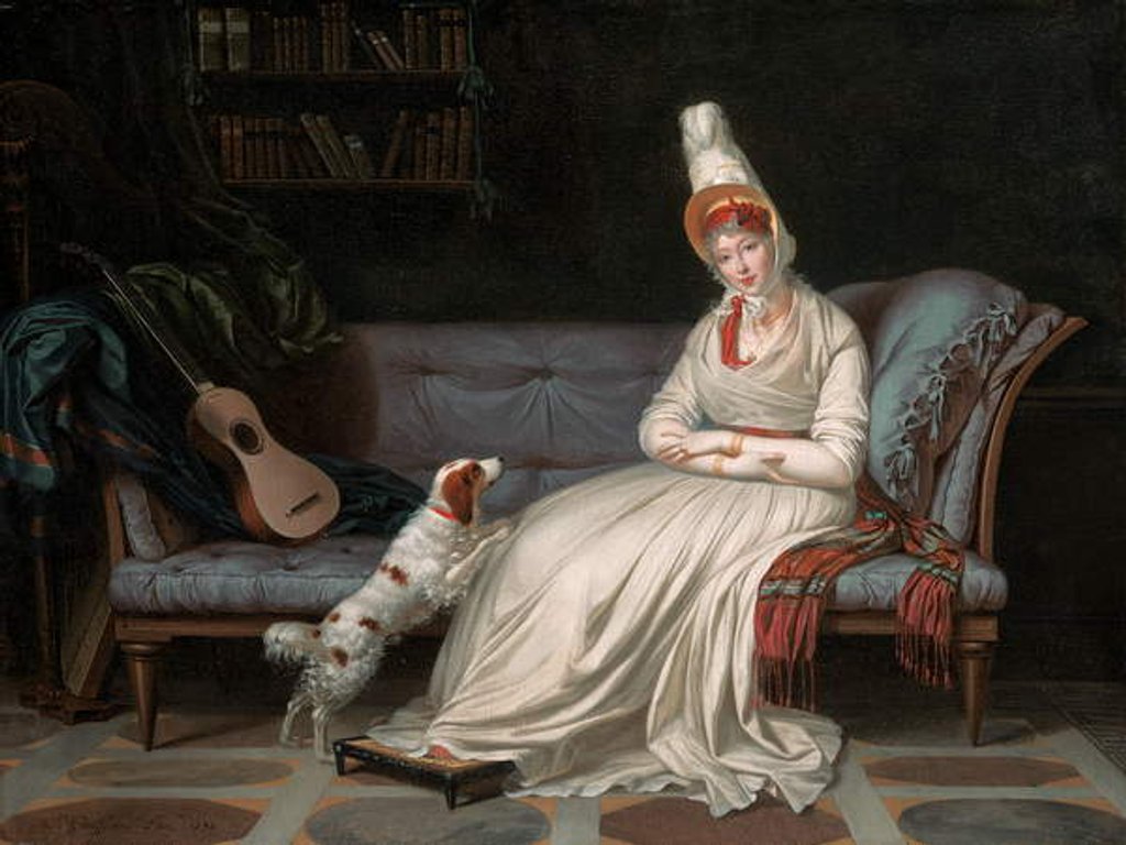 Detail of Portrait of Elizabeth, Lady Webster, later Lady Holland, in a white dress with her spaniel Pierrot, c.1795 by Louis Gauffier