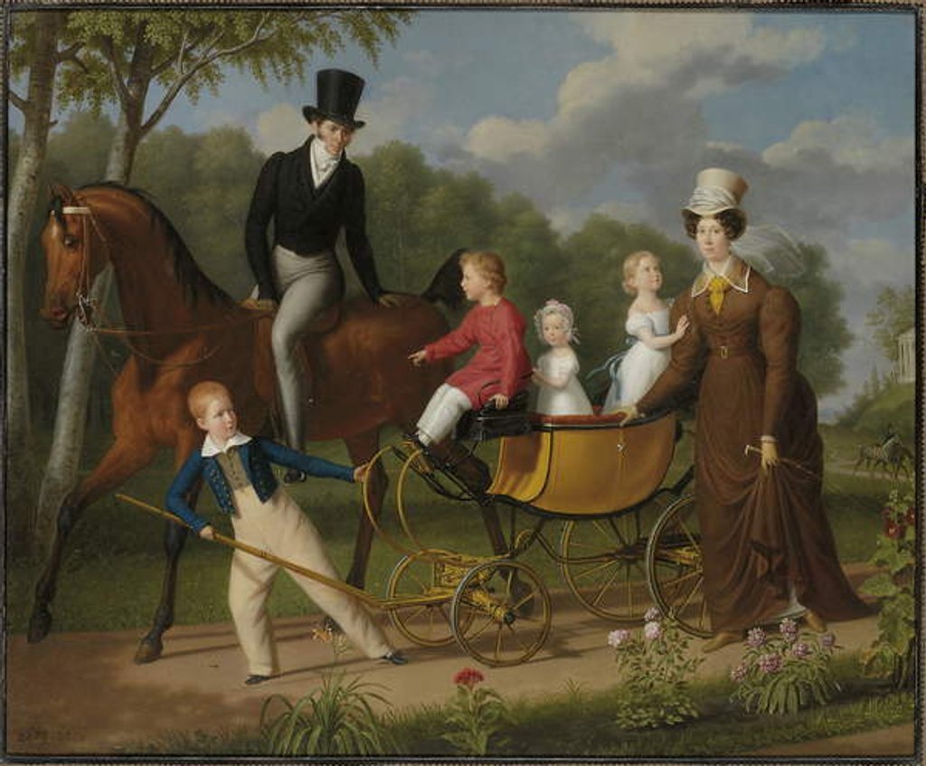 Detail of Portrait of a gentleman, said to be the Russian architect Voronikhin in the gounds of the Pavlovsk Palace, with his wife and children by Anthelme Francois Lagrenee