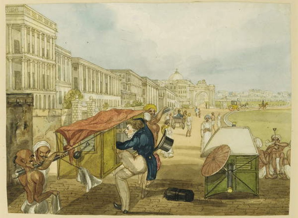 Detail of An Inexperienced Palanquin Rider, Tom Shaw Hiring a Palanquin on the Esplanade, Calcutta by Charles D'Oyly