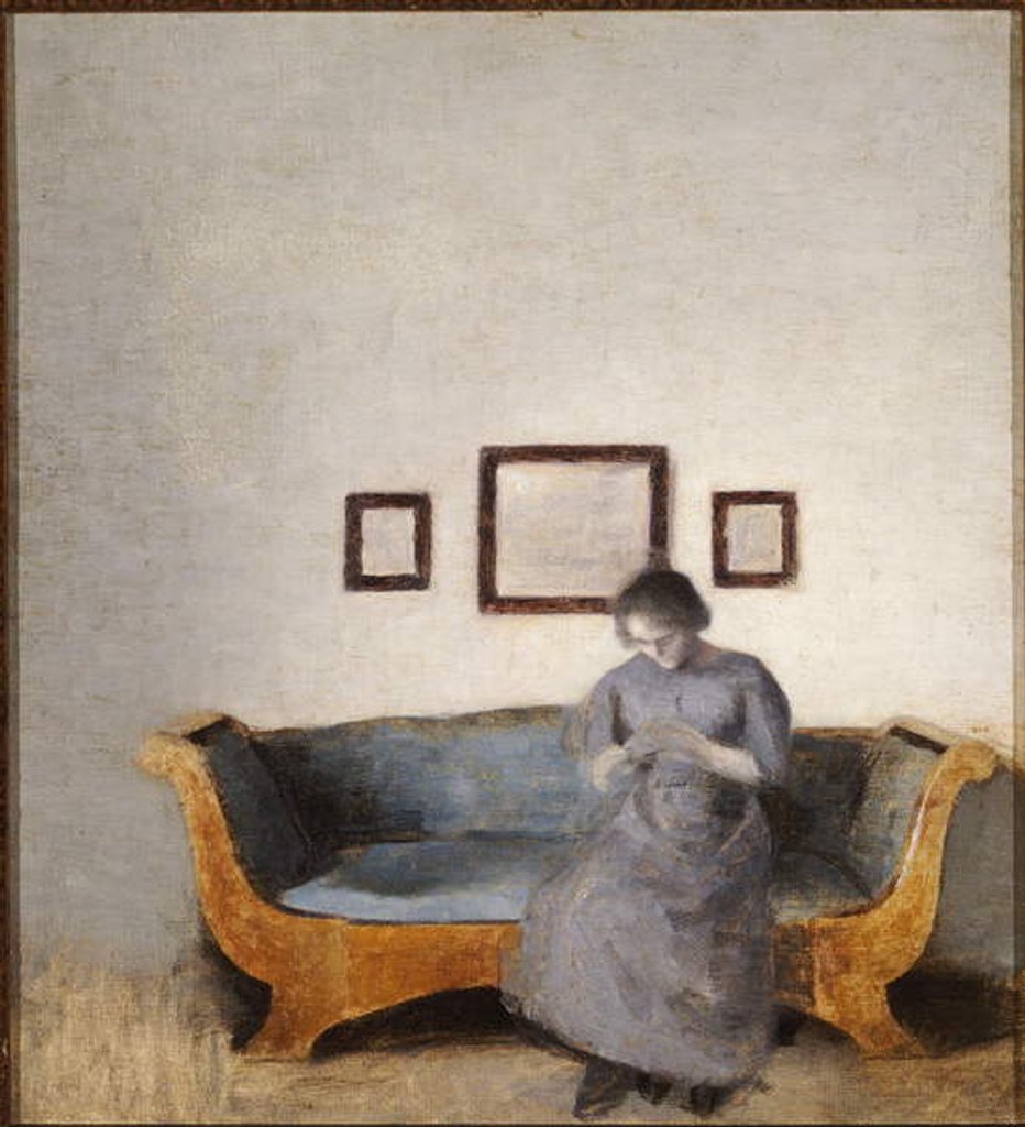 Detail of Ida Hammershoi sitting on a sofa by Vilhelm Hammershoi