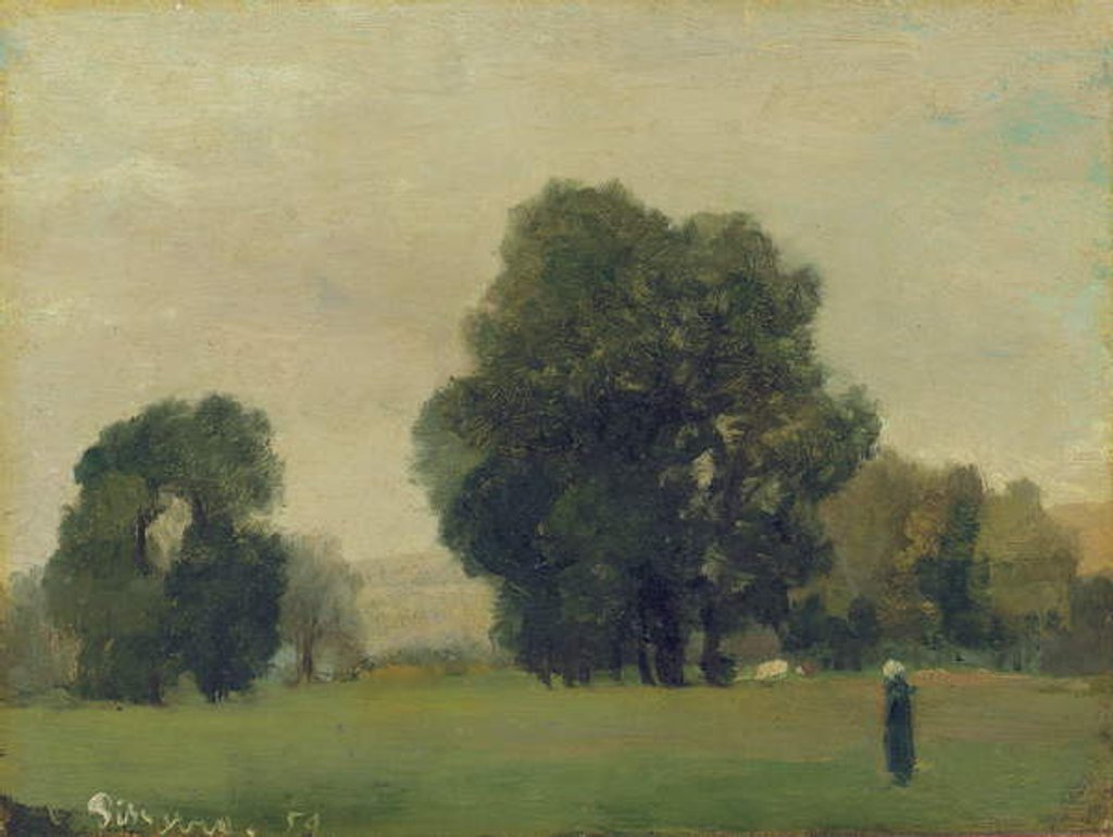 Detail of Prairies de La Roche-Guyon, 1859 by Camille Pissarro