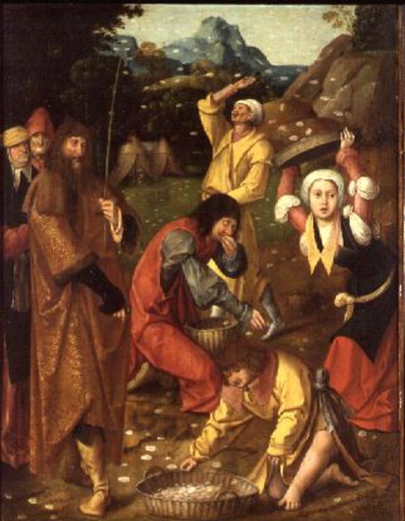 Detail of The Israelites Gathering Manna by Master of the Holy Blood