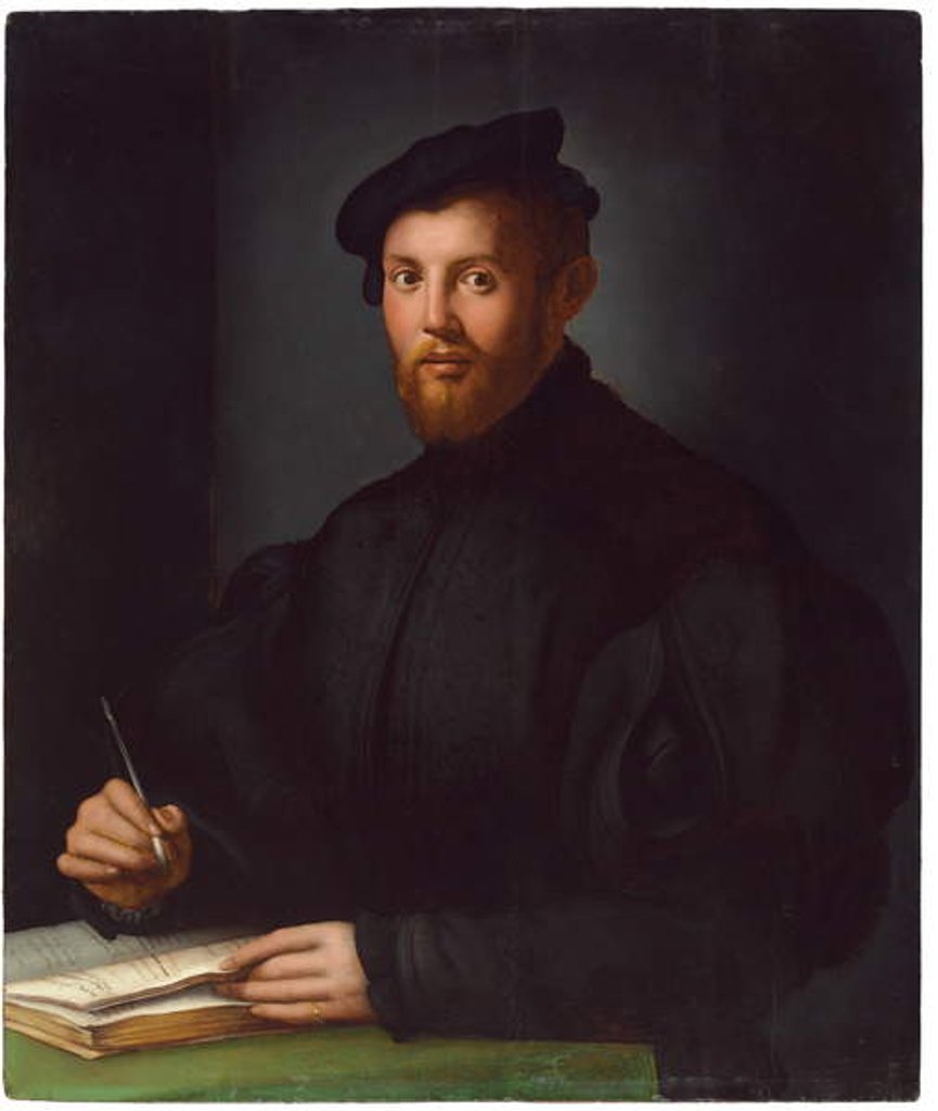 Detail of Portrait of a young man with a book by Agnolo di Cosimo Bronzino