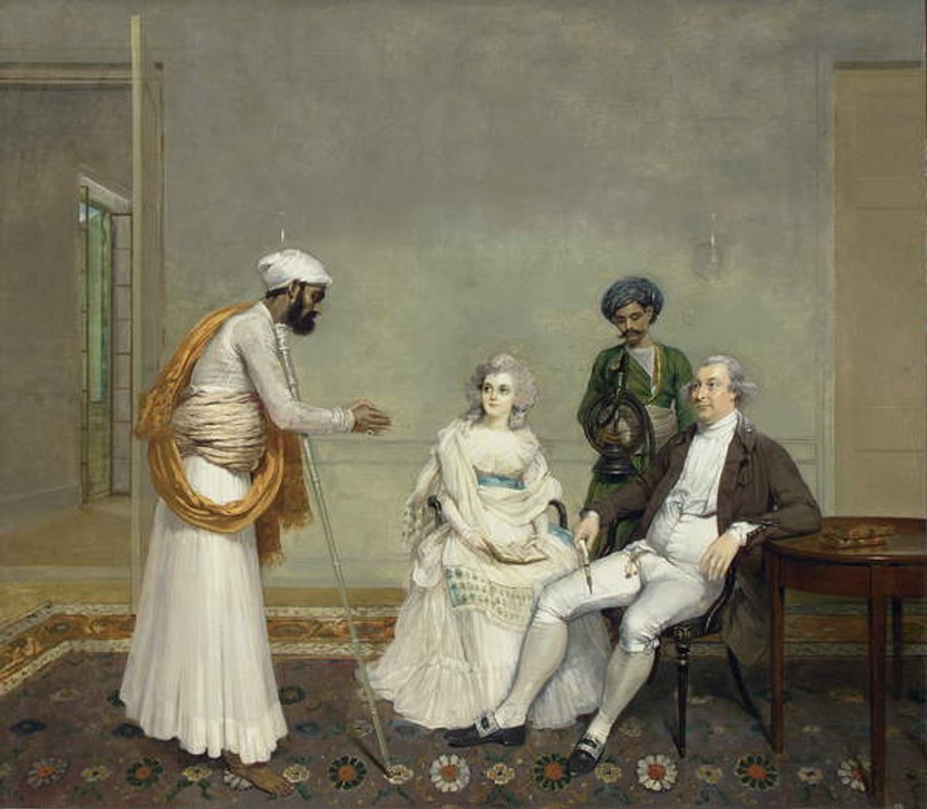 Detail of Portrait of Judge Suetonius Grant Heatly and Temperance Heatly with their Indian servants, in an interior in Calcutta, c.1786 by Arthur William Devis