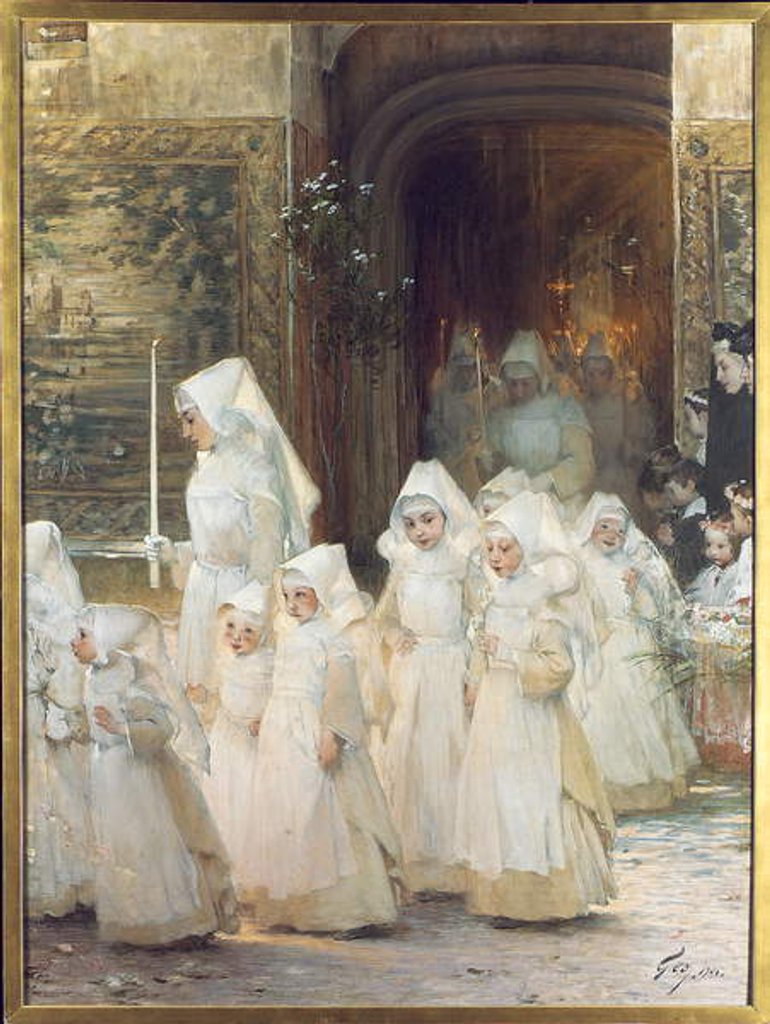 Detail of Procession of Young Girls on Confirmation Day, L'hopital de Beaune, 1906 by Henri Jules Jean Geoffroy