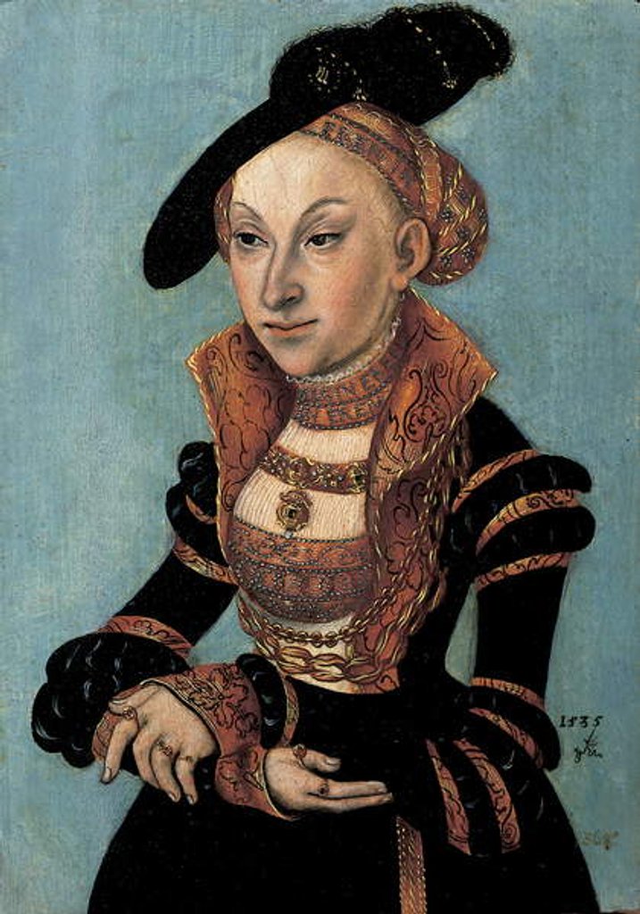 Detail of Portrait of Sibylle von Cleve, Electress of Saxony, 1535 by Lucas the Elder Cranach