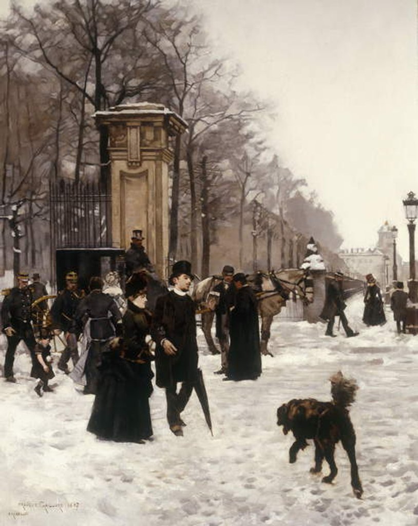 Detail of Promenade on a Winter Day, Brussels, 1887 by Frans Gaillard