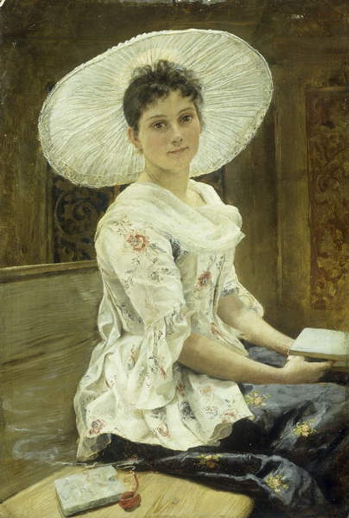 Detail of A Young Beauty in a White Hat by Franz Xaver Simm