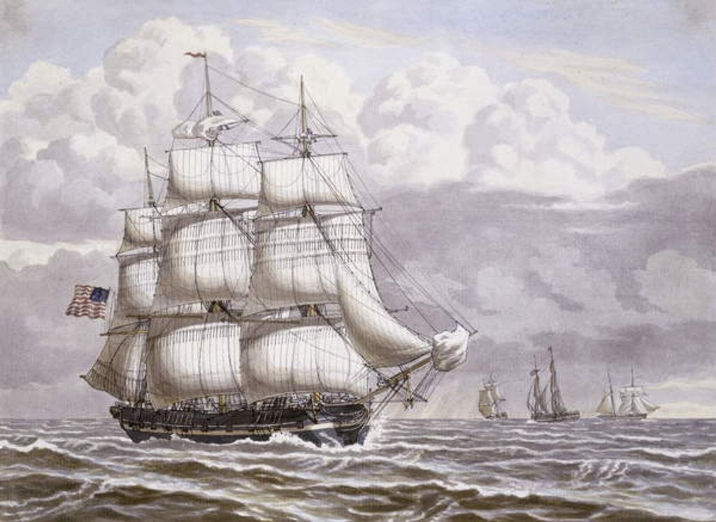 Detail of An American Frigate under Sail, with other shipping, 1832 by Lauritz Rasmus Lyngbye