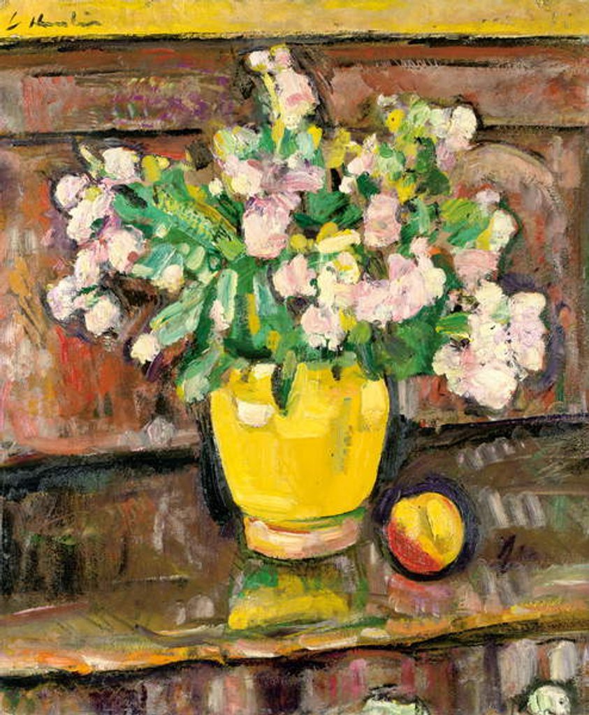 Detail of Still life with flowers in a yellow vase by George Leslie Hunter