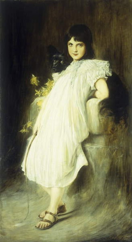 Detail of Portrait of a Young Girl with her Dog, 1908 by Joszi Arpad Koppay