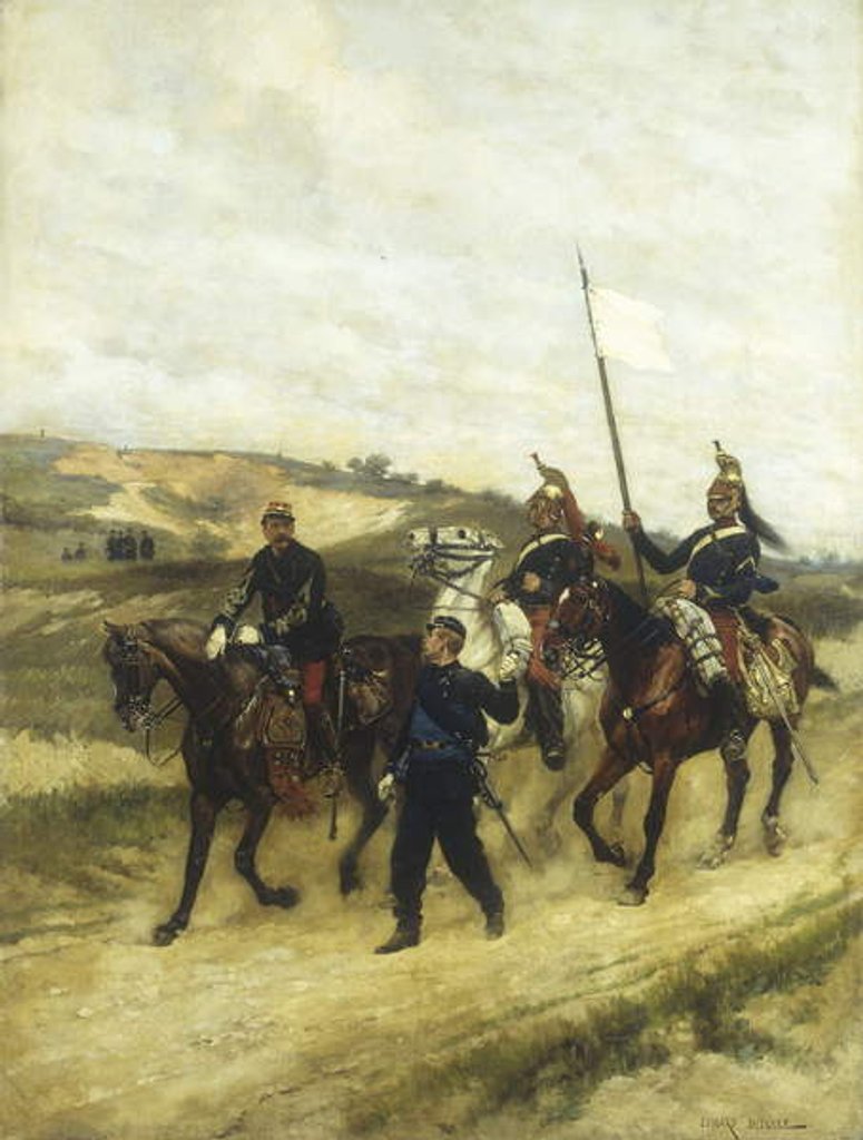 Detail of A Cavalry Office and Dragoons by Jean-Baptiste Edouard Detaille