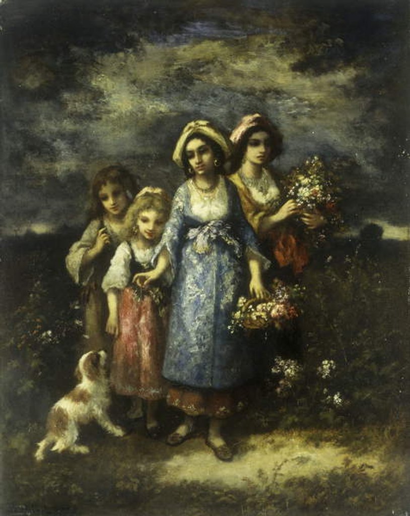 Detail of The Flower Gatherers, 1873 by Narcisse Virgile Diaz de la Pena