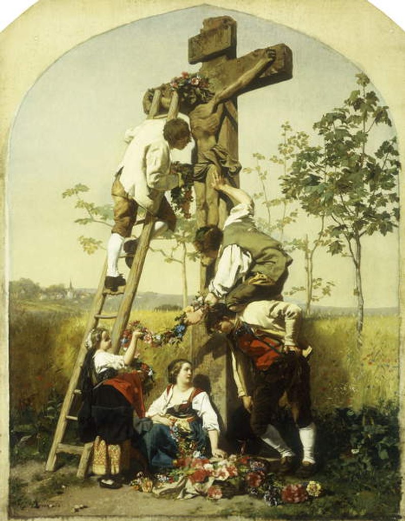 Detail of Decorating the Shrine, 1854 by Gustave Brion