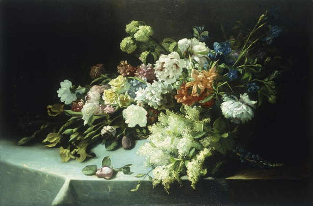 Detail of Floral still life, 1884 by Frans Mortelmans