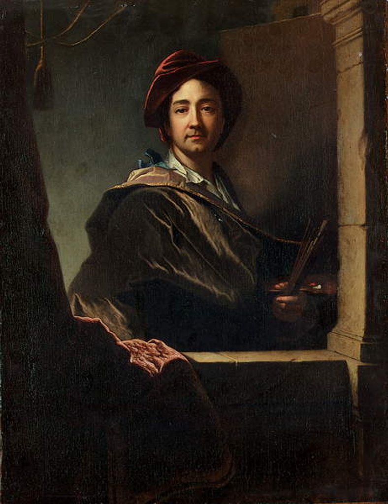 Detail of Portrait of the artist, half length, at a casement, 1712 by Hyacinthe Rigaud