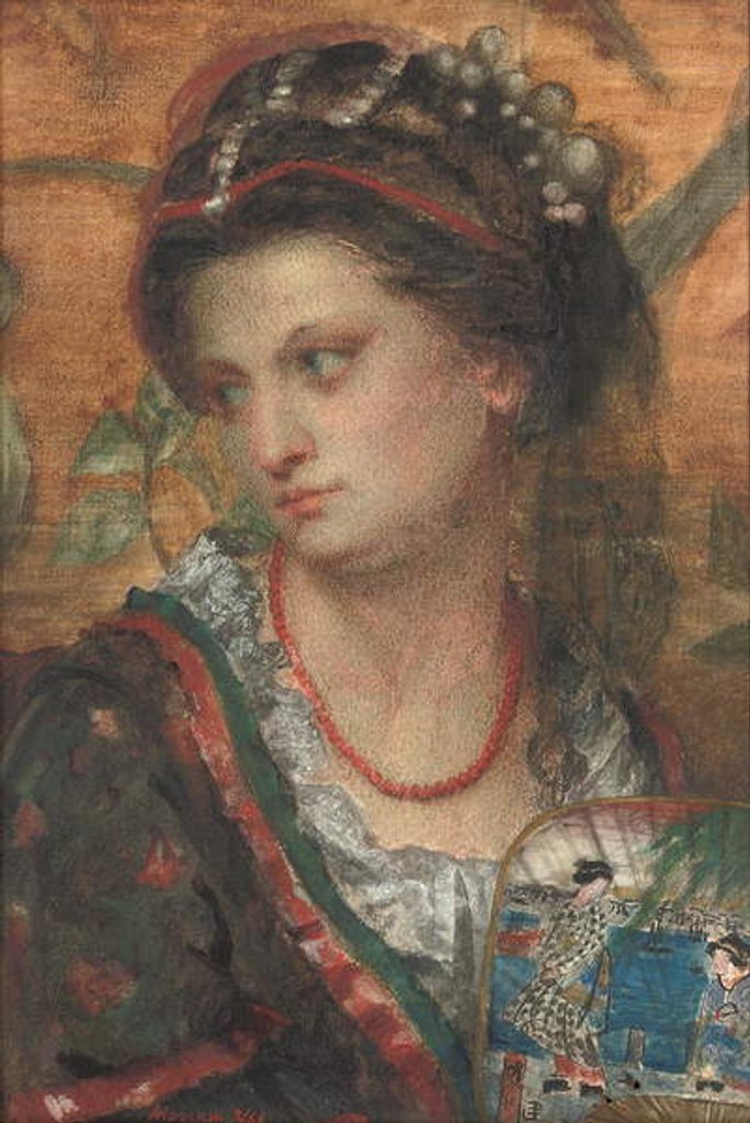 Detail of A softened lustre in her eye, all crimson like the rose, scarce tinged her cheek, 1866 by Alfred Hassam