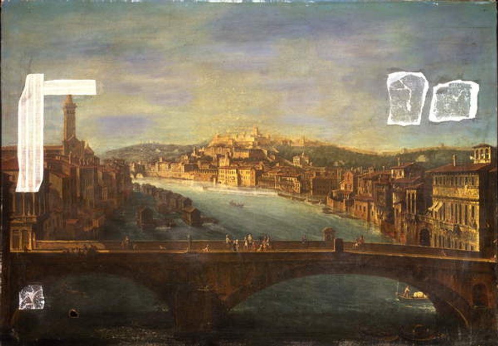 Detail of View of Verona with the Church of S. Anastasia, the Castel San Pietro, the Castel San Felice and the Ponte Nuovo over the River Adige, 1735 by Antonia de dipi Joli