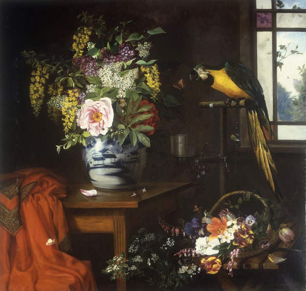 Detail of Still life with a vase of flowers, 1874 by Olaf August Hermansen