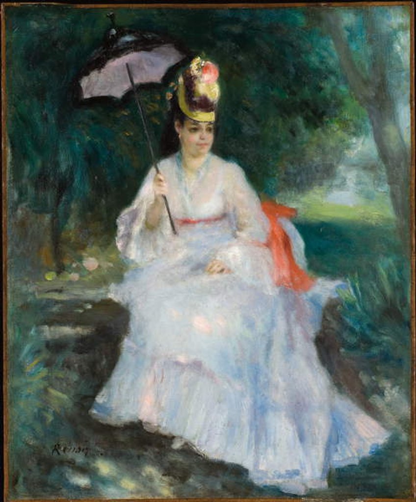 Detail of Woman with a parasol seated in the garden, 1872 by Pierre Auguste Renoir