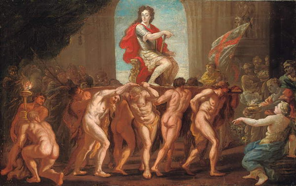 Detail of Sketch for a mural in St. George's Hall, Windsor Castle, showing King William III Enthroned in Glory by Antonio Verrio