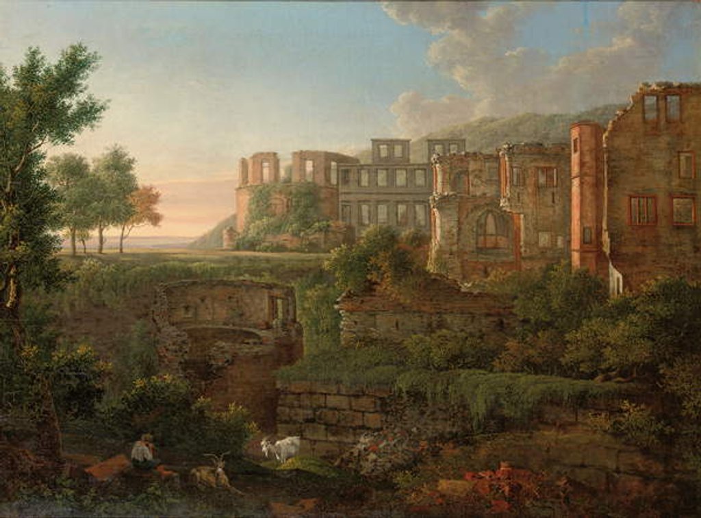 Detail of Capriccio view of the ruins of Heidelberg Castle by Johann Martin von Rohden