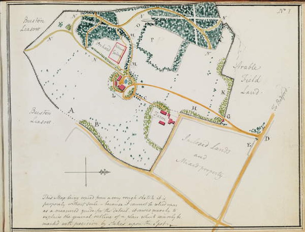 Detail of Map from 'Red Books', for 'Mogenhanger in Bedfordshire, a Seat of Godfrey Thornton Esq.', 1792 by Humphry Repton
