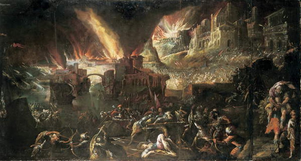 Detail of Aeneas Rescuing his Father from Burning Troy by Gillis van Valckenborch