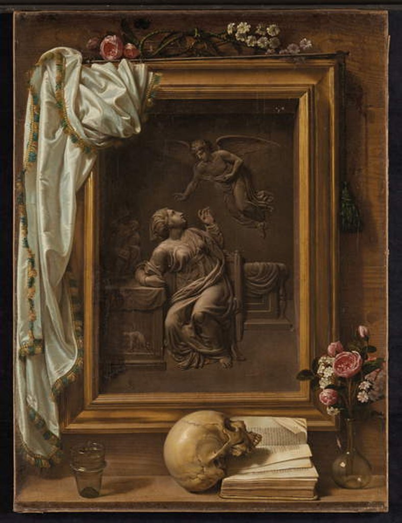 Detail of Trompe-l'œil with bronze bas-relief representing the Annunciation, 1825 by Prospero Mallerini