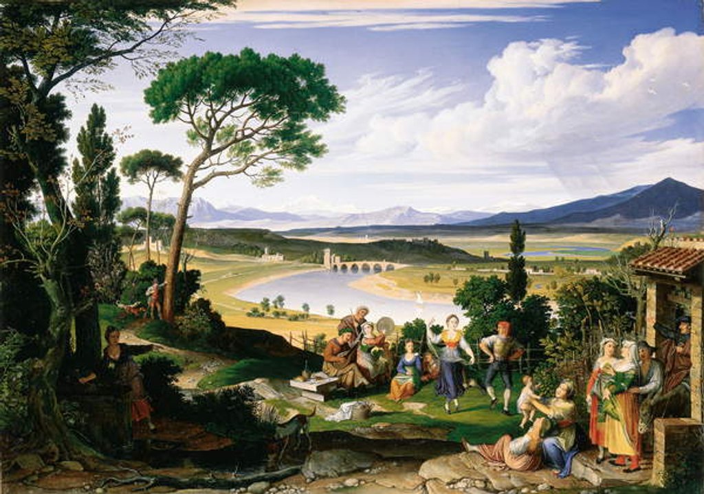 Detail of Tiber landscape with cheerful country folk, 1817 by Joseph Anton Koch