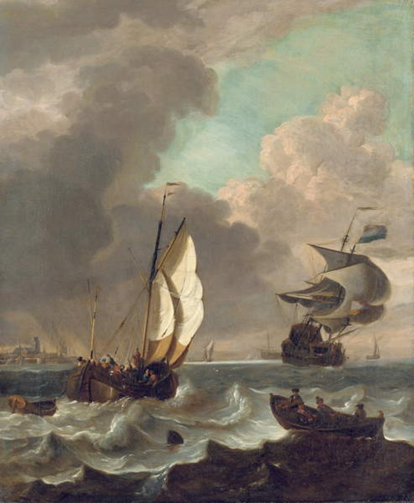 Detail of Shipping in a stiff breeze off Dordrecht by Hendrick (circle of) Rietschoof