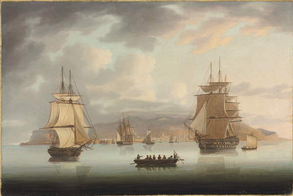 Detail of Funchal Roadstead, H.M.S. Blenheim with Greyhound and Harrier Outward Bound, 1805 by Thomas Butterworth