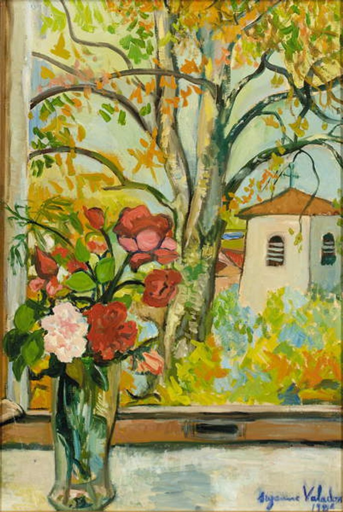 Detail of Bouquet of flowers in front of a window in St. Bernard, 1926 by Marie Clementine Valadon